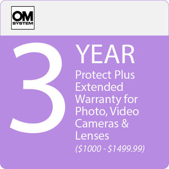 OM SYSTEM 3-Year Protect Plus Support with ADP for Photo and Video Cameras and Lenses (Point-of-Sale, $1000-$1499.99)