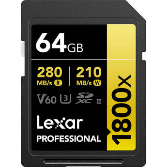 Lexar 64GB Professional 1800x UHS-II SDXC Memory Card (GOLD Series)