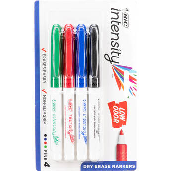 BIC Intensity Low Odor Dry Erase Pocket Marker Fine Point (Assorted 4-Pack Blister)