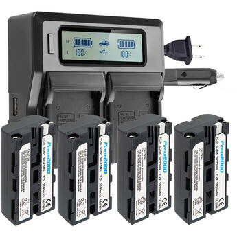 Power2000 4 x Sony NP-F570BC-Type Batteries & Dual-Bay LCD Charger Kit