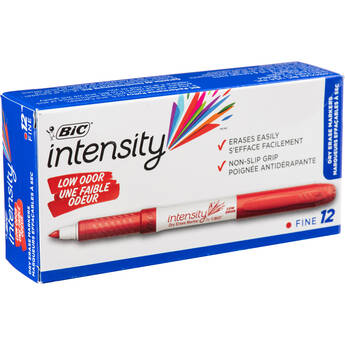 BIC Intensity Low Odor Dry Erase Pocket Marker Fine Point (Red, 12-Pack Box)