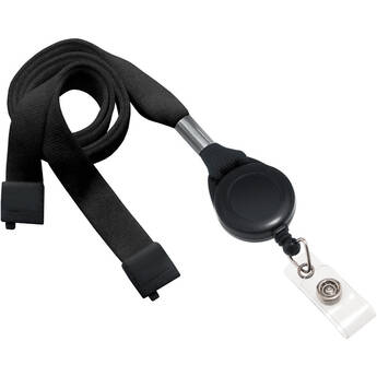 BRADY PEOPLE ID Flat Tubular Breakaway Lanyard with Slotted Reel & Clear Vinyl Strap (5/8", Black, 25-Pack)