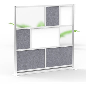 Luxor Modular Room Divider Starter Wall with Whiteboard (70 x 70", Silver)