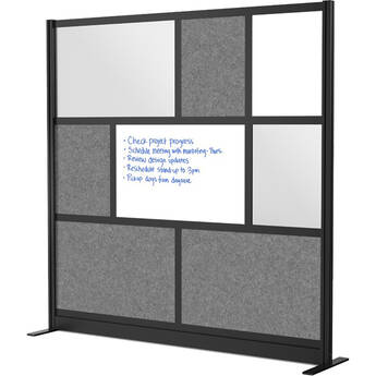 Luxor Modular Room Divider Starter Wall with Whiteboard (70 x 70", Black)