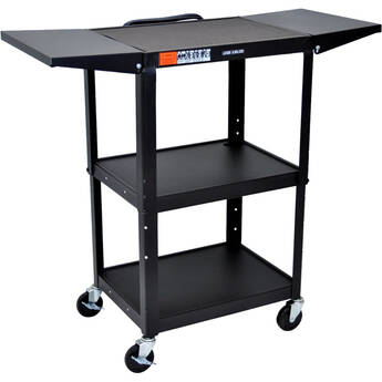 Luxor Adjustable-Height Steel Utility Cart With Drop Leaf Shelves (Black)