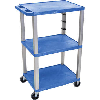 Luxor Three-Shelf Plastic Utility Cart 42" (Blue, Electric)