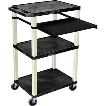 Luxor Three-Shelf Plastic Utility Cart 42" (Black, Electric, Pullout Shelf)