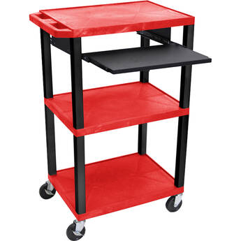 Luxor Three-Shelf Plastic Utility Cart 42" (Red, Pullout Shelf)