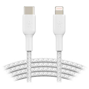 Belkin BoostCharge Braided USB-C to Lightning Cable (White, 6.6')