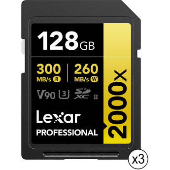 Lexar 128GB Professional 2000x UHS-II SDXC Memory Card (3-Pack)