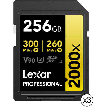 Lexar 256GB Professional 2000x UHS-II SDXC Memory Card (3-Pack)