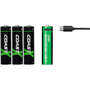 COAST Zithion-X AA Rechargeable Lithium-Ion Batteries with USB-C Port (1.5V, 2400mAh, 4-Pack)