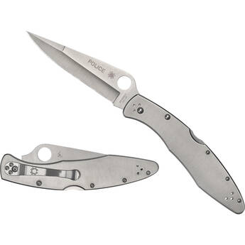 Spyderco Police Model Stainless Folding Knife (Stainless Handle, Satin PlainEdge Blade)