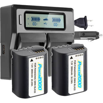 Power2000 DMW-BLK22 Two Battery Kit & Dual-Bay LCD Charger