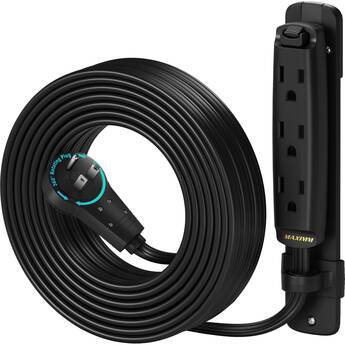 Maximm Cable 3-Outlet Power Extension Cord with 360° Rotating Flat Plug (Black, 25')