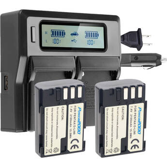 Power2000 Two Pentax D-LI90-Type Batteries with Dual-Bay LCD Charger