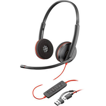 Poly Blackwire 3220 Stereo USB-C Headset with USB-C to USB-A Adapter