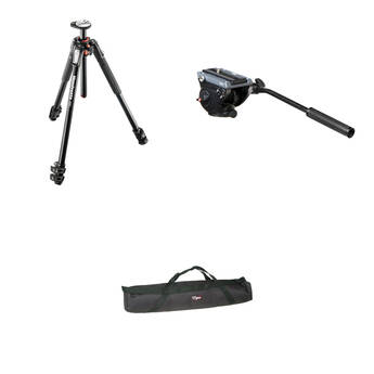 Manfrotto MVH500AH Flat Base Fluid Head, MT190XPRO3 Tripod Legs, Padded Case Kit