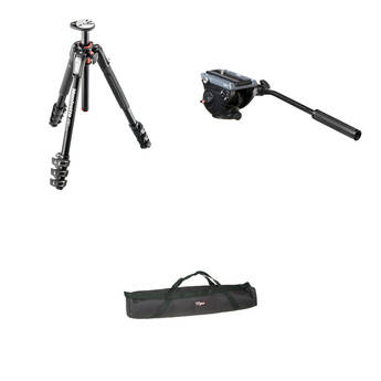 Manfrotto MVH500AH Flat Base Fluid Head, MT190XPRO4 Tripod Legs, Padded Case Kit