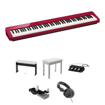 Casio Privia PX-S1100 88-Key Digital Piano with Stand, Bench, Headphones, Triple Pedal (Red)