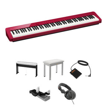 Casio Privia PX-S1100 88-Key Digital Piano with Stand, Bench, Headphones, Pedal (Red)