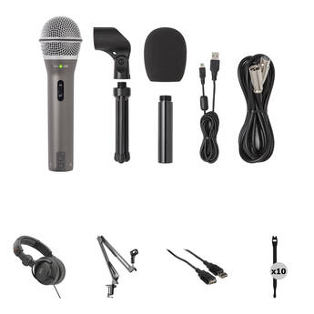 Samson Q2U Recording & Podcasting Kit with Microphone, Crane Arm, Cables, and Straps (Gray Mic)