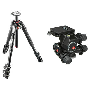 Manfrotto MT190XPRO4 Aluminum Tripod with 410 Junior Geared Head Kit