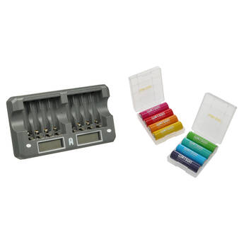 Watson 8-Bay Rapid Charger Kit with 8 Chroma AA NiMH Batteries & Cases