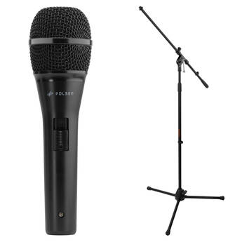 Polsen M-85-B Professional Dynamic Handheld Microphone Kit with Stand and Cable (Black)