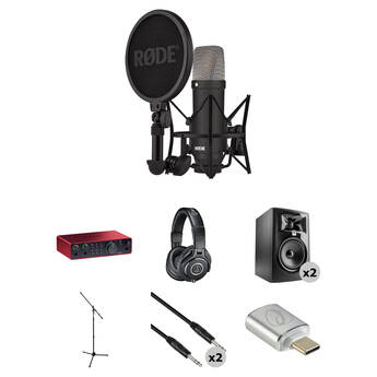 RODE NT1 Signature Series Microphone Studio Kit with Scarlett 2i2 Interface, Monitors & Accessories (Black)