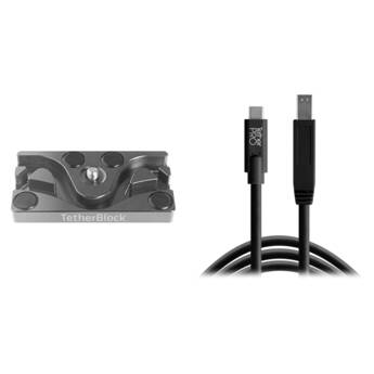 Tether Tools TetherPro USB Cable with TetherBLOCK Mounting Plate Kit (USB Type-C Male to USB 3.0 Type-B Male, Black)