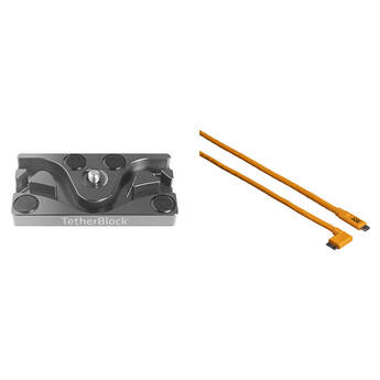 Tether Tools TetherPro USB Cable with TetherBLOCK Mounting Plate Kit (USB Type-C Male to Micro-USB 3.0 Type-B Male, Orange, Right-Angle)