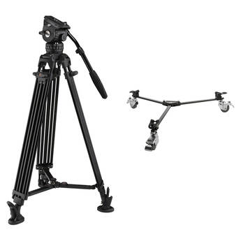 E-Image Two-Stage Aluminum Tripod with GH06 Head & Tripod Dolly Kit (75mm)