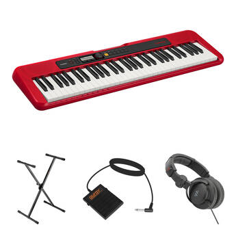 Casio CT-S200 61-Key Portable Keyboard Value Kit with Stand, Pedal, and Headphones (Red)
