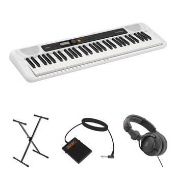 Casio CT-S200 61-Key Portable Keyboard Value Kit with Stand, Pedal, and Headphones (White)