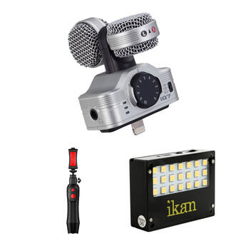 Zoom iQ7 Mid-Side Stereo Microphone Kit with iKlip Grip Pro & Ikan iLED-MA Light