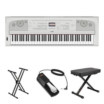 Yamaha DGX-670 Portable Digital Grand Piano Value Bundle with X-Stand, Single Pedal, and X-Bench (White)