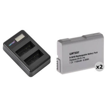 Watson EN-EL14A Lithium-Ion Battery 2-Pack with Mini Duo Charger Kit