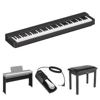 Yamaha P-225 88-Key Portable Digital Piano Kit with Furniture Stand, Bench, and Sustain Pedal (Black)
