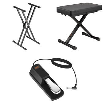 Auray Keyboard Essentials Kit with Double X-Stand, X-Bench, and Piano Sustain Pedal