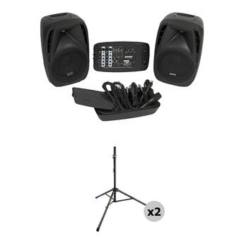 Gemini ES-210MXBLU-ST Portable PA System Pack with 10" Passive Speakers, Powered Mixer, and Stands
