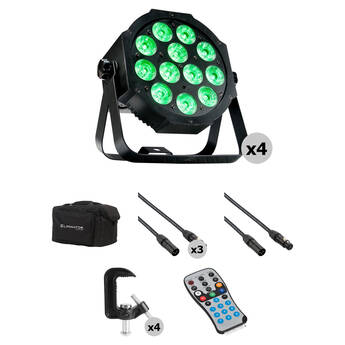 Eliminator Lighting Mega 64 Profile EP Wash Lighting Kit with Bag, Clamps, Cables, and Remote (4-Pack)