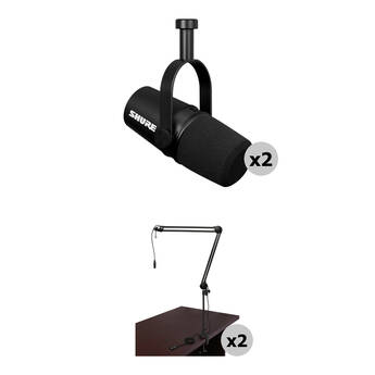 Shure MV7X 2-Person Broadcast Kit with Microphones and Boom Arms