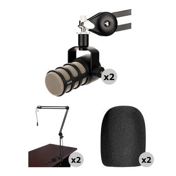 RODE PodMic 2-Person Dynamic Podcasting Microphone Kit with Cabled Broadcast Arms and Windscreens