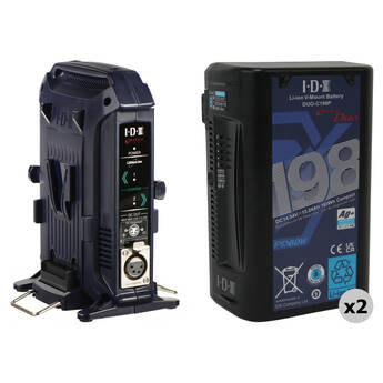 IDX System Technology 2 x DUO-C198P High-Load Li-Ion V-Mount Batteries & 2-Channel Charger/Power Supply Kit