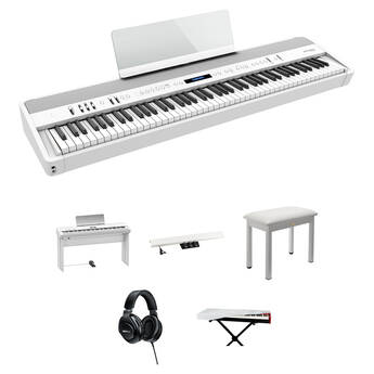 Roland FP-90X Home/Studio Bundle with Digital Piano, Headphones, Stand, Bench, Pedals, and Cover (White)