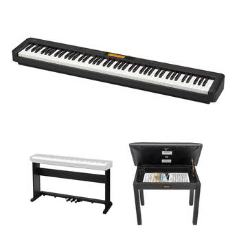 Casio CDP-S360 88-Key Slim-Body Portable Digital Piano Kit with 3-Pedal Wood Stand and Bench (Black)