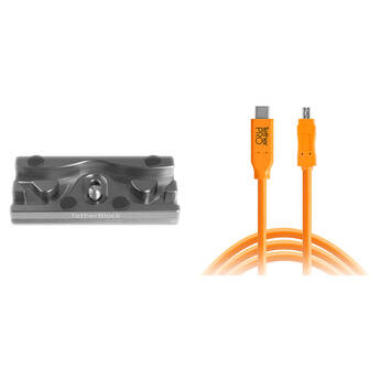 Tether Tools TetherPro USB Cable with TetherBLOCK Quick Release Plate Kit (USB Type-C Male to 8-Pin Mini-USB 2.0 Type-B Male, Orange)