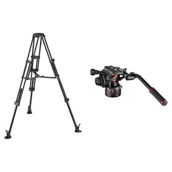 Manfrotto 608 Nitrotech Fluid Head & Aluminum Twin Leg Tripod with Mid-Spreader Kit