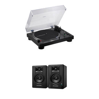 Audio-Technica AT-LP120XBT-USB Stereo Turntable with USB and Bluetooth, and Two Bluetooth Speakers Kit (Black)
